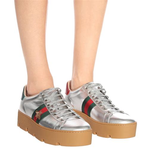 gucci new ace web-trim leather platform sneakers|Gucci ace platform sneakers women.